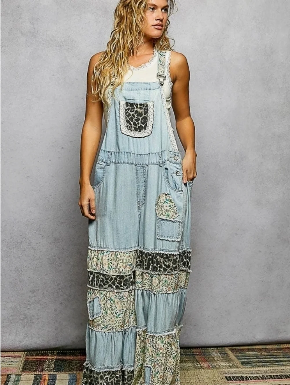 POL Mixed Print Ruffle Wide Leg Overall - Picture 2 of 6